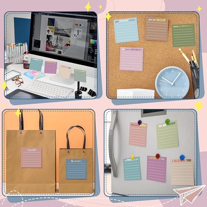Yinder 24 Pcs Inspirational Sticky Notes, Back to School Supplies, Cute Motivational Sticky Notes Pad Employee Appreciation Gifts Bulk for Teacher Coworker Office 3 x 3'' (Appreciation,Morandi Color)