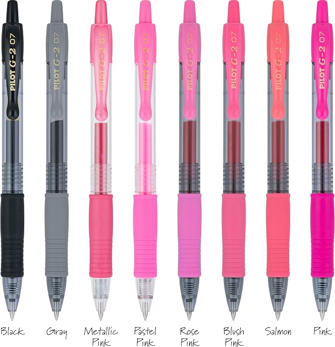 Pilot G2 Premium Gel Roller Pens, G2 Boost Pink Pens Pack, The Colors of Optimism, 8 Pack Pouch, Fine Point 0.7 mm, Assorted