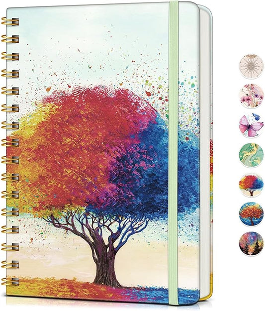 Lined Spiral Journal Notebook for Women, A5 Cute Hardcover Spiral Journals for Writing, 150 Pages Pretty College Ruled Notebooks for Work & Note Taking, 5.75" x 8.38", The Tree of Life in Oils