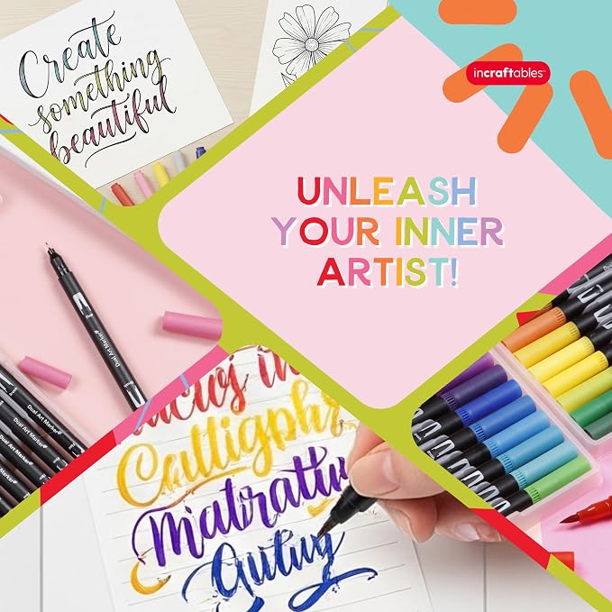 Incraftables 36 Color Dual Tip Calligraphy Pen Set – Artist Brush Pens & Fine Tip Markers for Writing, Journaling, Coloring, and Calligraphy