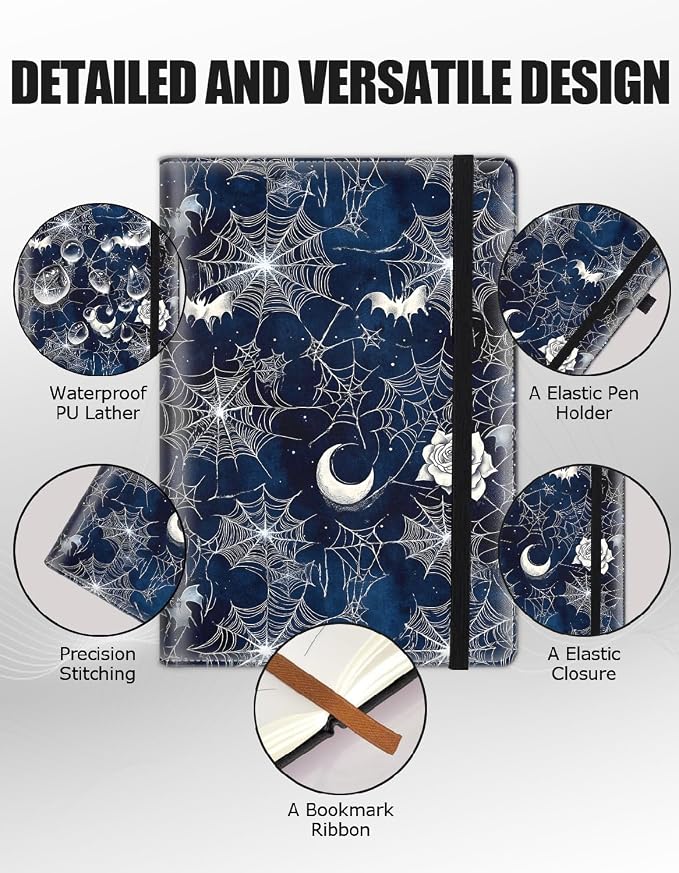 Hardcover Executive Notebooks, A5 PU Leather Lined Journal Notebook, 200 Pages Thick Paper Subject Notebooks for School,Work,Home Writing Business Notebook, Diary Book ，Spider Web
