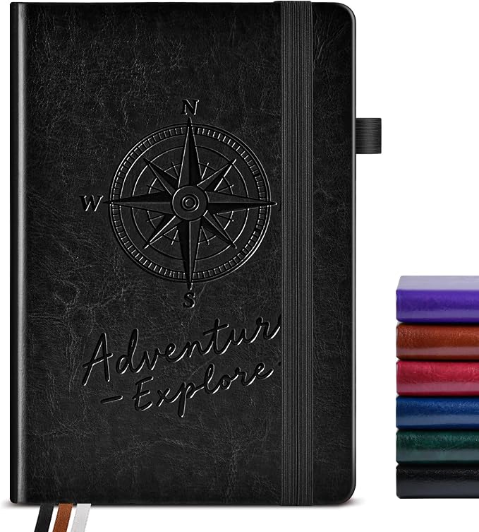 PAIBAS Graph Notebook for Women Men, 160 Pages Grid Paper, Graphing Notebooks for School, Work, Quad Ruled, Inner Pocket, A5 Hardcover Vintage Leather Journals for Writing, 5.8"x8.5" (Black)