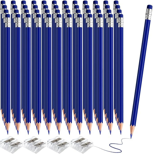 48 PCS Dark Blue Pencils Bulk with Eraser, Pre-Sharpened HB Pencils for Writing & Drawing, School Supplies for Kids Homework, Tests, Art Crafts & Teacher Grading(Dark Blue)