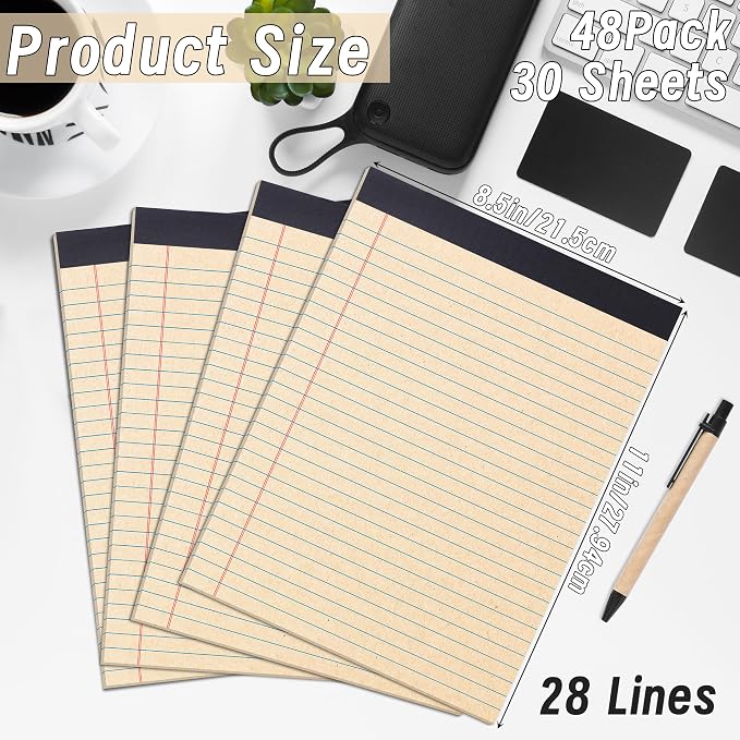 Oleitodh 48 Pack Legal Pads 8.5 x 11 College Ruled Recycled Note Pads | 30 Sheets Per Pad, Thick Paper, Micro-Perforated, Smooth Writing, Office, School, Home, Meetings, Note Taking