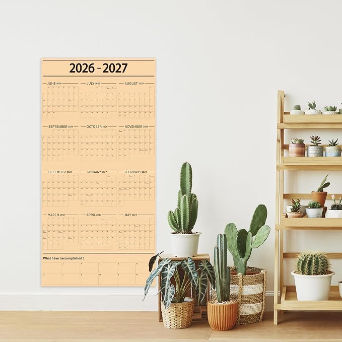 GuassLee Large Yearly Wall Calendar 2026-2027, Full Year Calendar One Page, Jun 2026- May -2027, Annual Wall Calendar 2027, 24"X 48" 12-Month Calendar Wall with Stickers