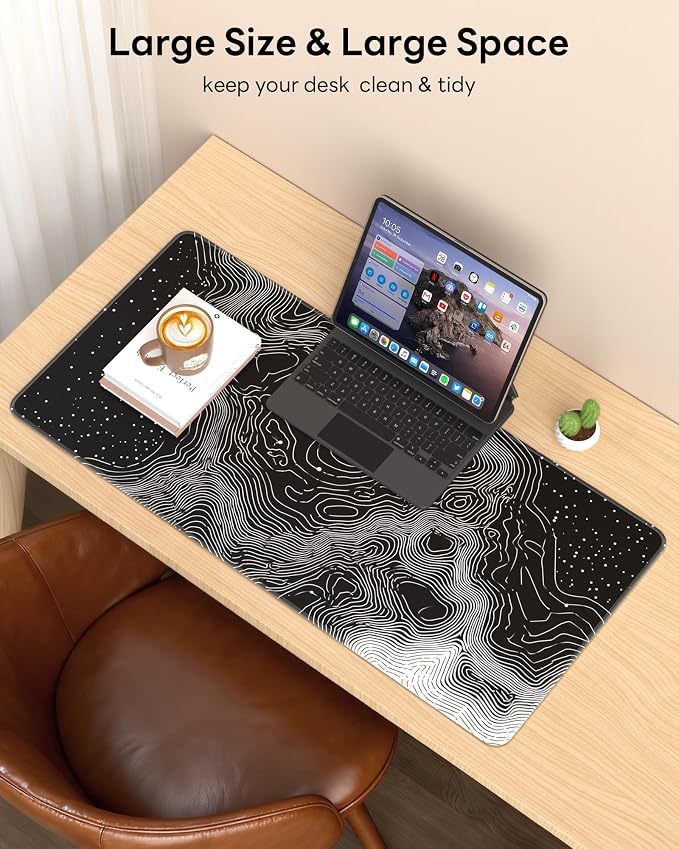 XL Gaming Mouse Pad, 31.5x15.7'' Large Desk Mat with Anti-Slip Rubber Base & Stitched Edges for Gaming, Office, Home, Linear Map