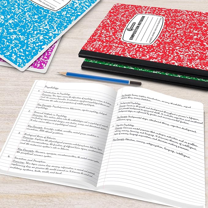 Rosmonde 50 Pack, Bulk Composition Notebooks, College Ruled Notebook, 200 Pages (100 Sheets), 9-3/4 x 7-1/2, Hard Cover Binding, Back to School Supplies, Bulk Notebooks for School, Office Notebooks