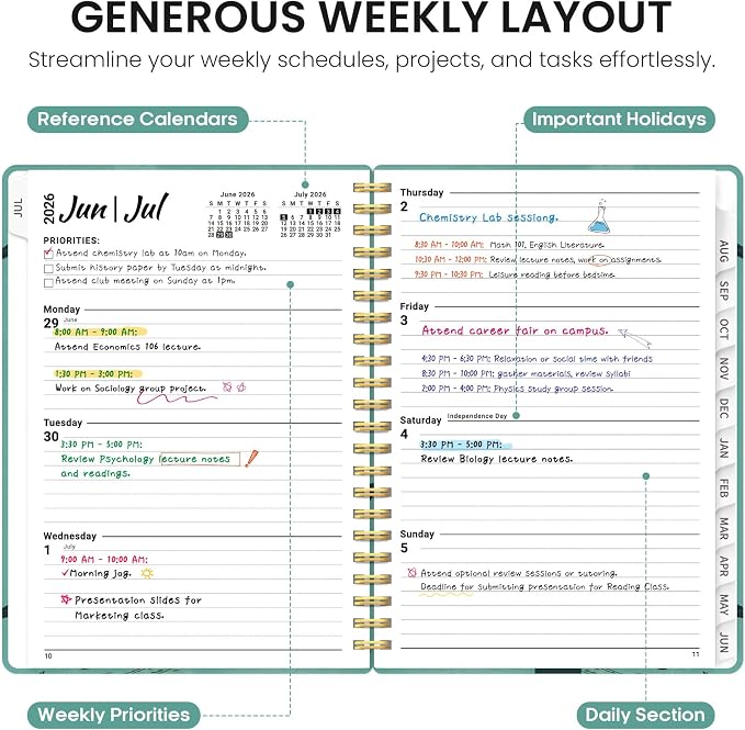 Planner 2026-2027, Academic Year Monthly and Weekly Calendar Planner, Jul 2026 - Jun 2027, Hardcover Teacher Student Planning Agenda book with Tabs, Perfect for School Office Supplies, 6.3" x 8.5" - Depths Whale