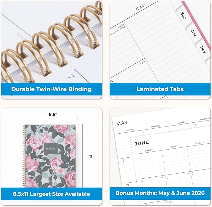 Blue Sky 2026-2027 Weekly & Monthly Academic Planner Calendar, 8.5"x11" | July 2026 - June 2027, Roosevelt Pink, Flexible Cover, Wirebound, Storage Pocket, Laminated Tabs, Academic Year