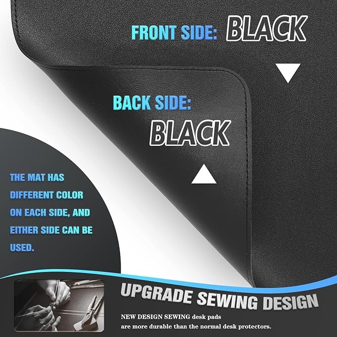 K KNODEL Large Sewing Leather Desk Mat, Desk Pad (Black, 35.4" x 17") | Mouse and Keyboard Pad, PVC Computer and Laptop Mat, Desktop Protector and Cover, Writing Pad and Blotter for Home Office