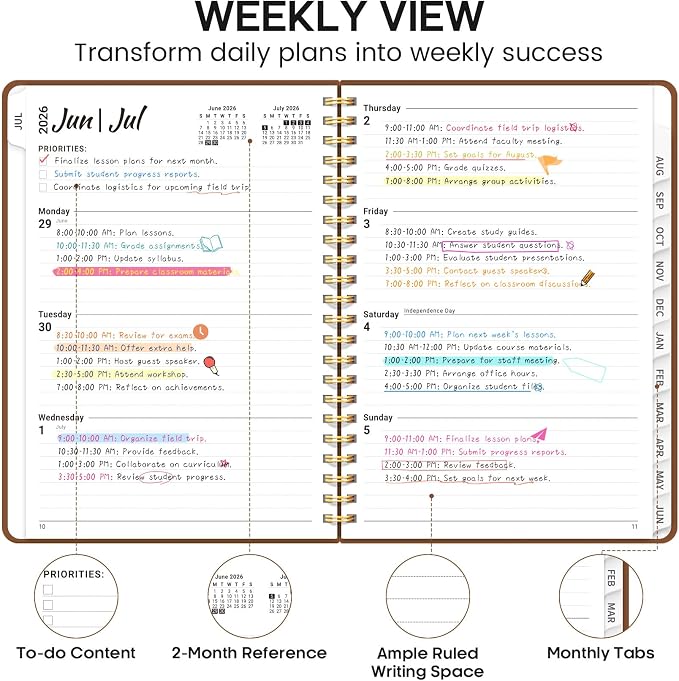 8.5" x 11" Academic Planner 2026-2027, Weekly & Monthly Calendar Planner Book, July 2026 – June 2027, Large Hardcover Organizer with Tabs, Perfect for Teachers, Students, Women & Men – A4, Brown