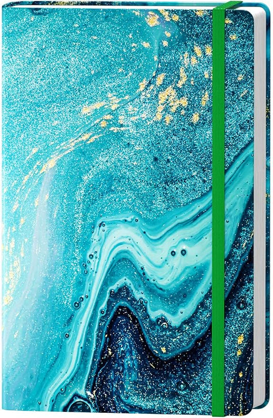 Lined Journal Notebook, Hardcover, Medium 5.7 x 8.4 in, 160 Pages Thick Paper, Cute Aesthetic A5 College Ruled Notebook for Journaling Writing Work Office School Women Men, Ocean Blue Marble