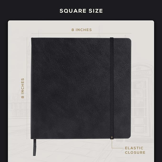 Beechmore Books Square Mixed Media Sketchbook - 8"x8" Professional Art Journal, 160 GSM / 98 lb Ivory Paper, Perforated Pages, Vegan Leather Hardcover, Lay-Flat Design for Drawing & Doodling