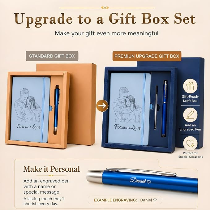 Personalized Notebook and Pen Set | A5, 200 Pages, Lined, Custom Engraved, Leather Journal Diary Business Gifts
