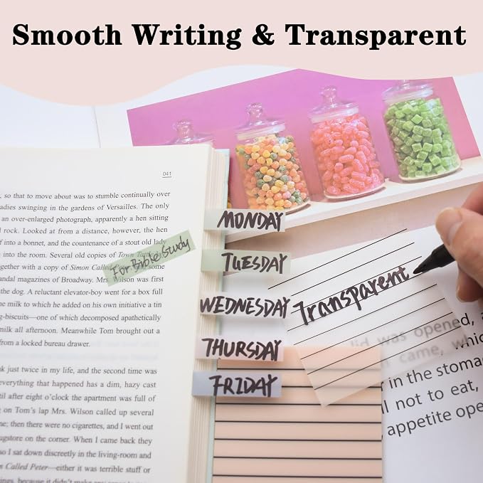 800Pcs Transparent Sticky Notes, Orange Yellow Clear Sticky Notes with Lined, 3"x3" Waterproof Translucent Sticky Note Pads, Index Tabs, Clear Post it Notes for Bible Study, See Through Sticky Notes