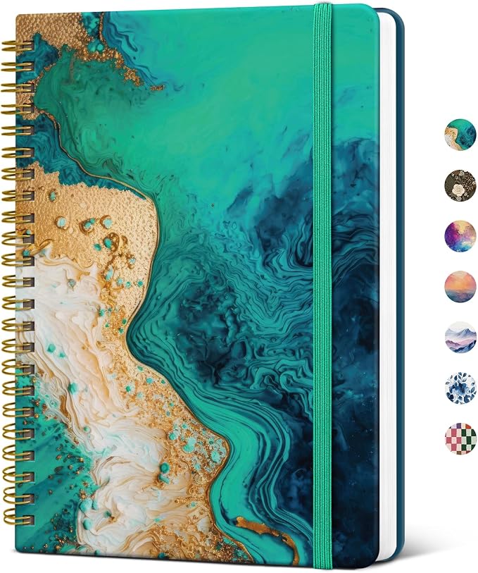 Taja Lined Spiral Journal Notebook for Women, A5 Cute College Ruled Hardcover Notebook for Work & Note Taking, Pretty Journal for Writing, 140 Pages, Emerald Shores