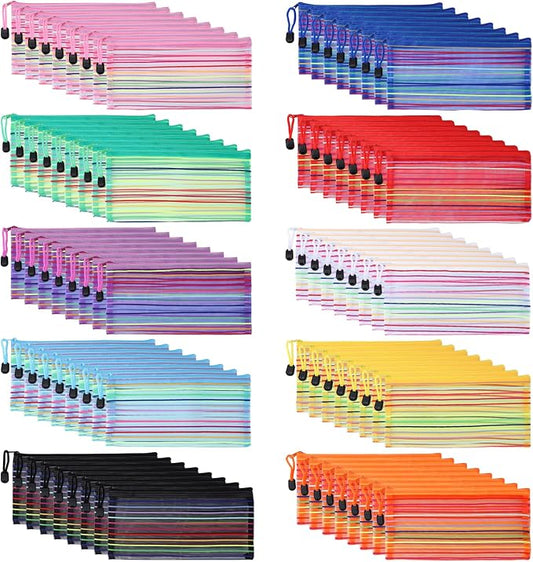 YOPCDJ 80 Pack 10 Colors Mesh Zipper Pouch Bags, Small Pouch Pencil Pouch Bulk, Cosmetics Makeup Bags Accessories Storage Bag, Home Organizing Office School Classroom Supplies