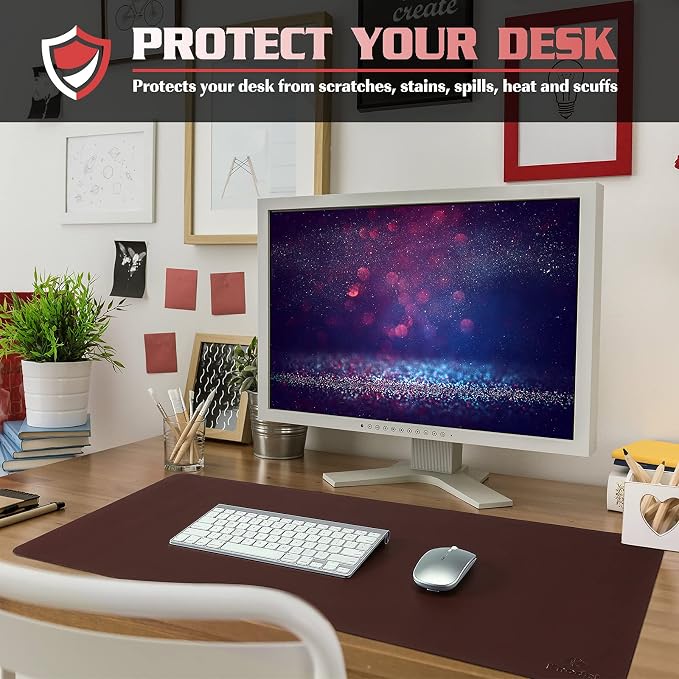 K KNODEL Small Desk Protector Mat, Leather Desk Pad (23.6"x13.8", Brown) | Non-Slip Desk Mat, Desk Pads and Blotters, Desktop Mat, Desk Protector and Cover, Office Computer, Laptop and Keyboard Mat