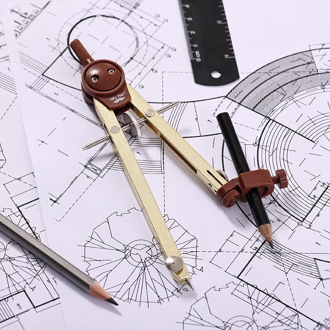 Mr. Pen- Metal Geometry Compass, Center-Wheel Design | Precision Drafting Compass with Pencil for School & Technical Drawing, Draws Circles up to 11 Inches Diameter