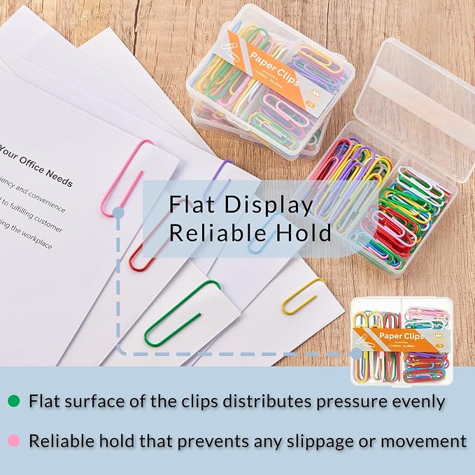 NEEWAY Colorful Paper Clips Assorted Sizes, Small and Large Paperclips, 210 Count, 3 Pack of 70 (Multicolor)