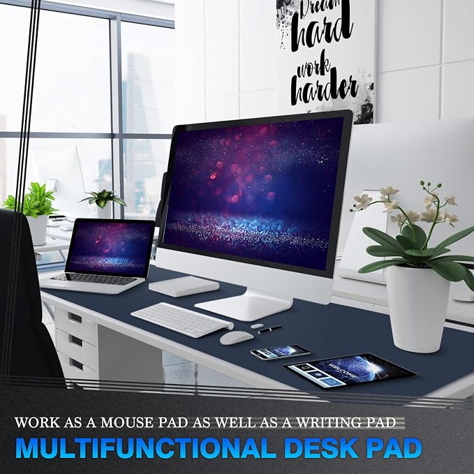 K KNODEL Extra Large Desk Mat, Leather Mouse Pad (47.2"x23.6", Dark Blue) | Desk Pad, Keyboard Pad, Computer and Laptop Mat, Desktop Protector and Cover, Writing Pad and Blotter for Home Office
