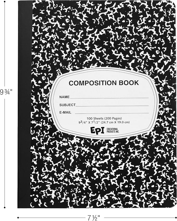12 Pack - EPI Marble Hardcover Wide Ruled Composition Notebook | 200 Pages (100 Sheets), 9.75 x 7.5 in, Sturdy Sewn Binding | School, Office, Journaling, Notes