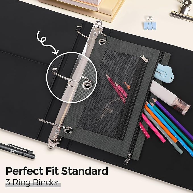 KONVINIT 4 Pack Pencil Pouch for 3 Ring Binder, Zipper Binder Pencil Pouch in Assorted Colors, Durable Cloth Pencil Pouches with 2 Pockets, Pencil Case for School Supplies, Cables, Earbuds, Makeup