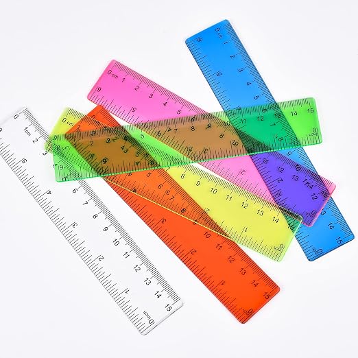 Unjoo Clear Plastic Ruler 6 Inch Straight Rulers, Assorted Colors (8 Pack) | Shatterproof Ruler with Inches and Centimeters, Easy-to-Read Markings, Drafting Ruler for School Classroom, Home, or Office