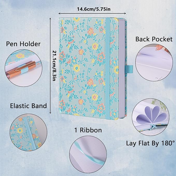 TIEFOSSI Dotted Journal Notebook for Women Men, A5 Journals for Writing | 160gsm 190 Pages Thick Paper Diary, Perfect for Office Journaling,Planning,&Sketching,School Supplies, 8.4 X 5.8 In