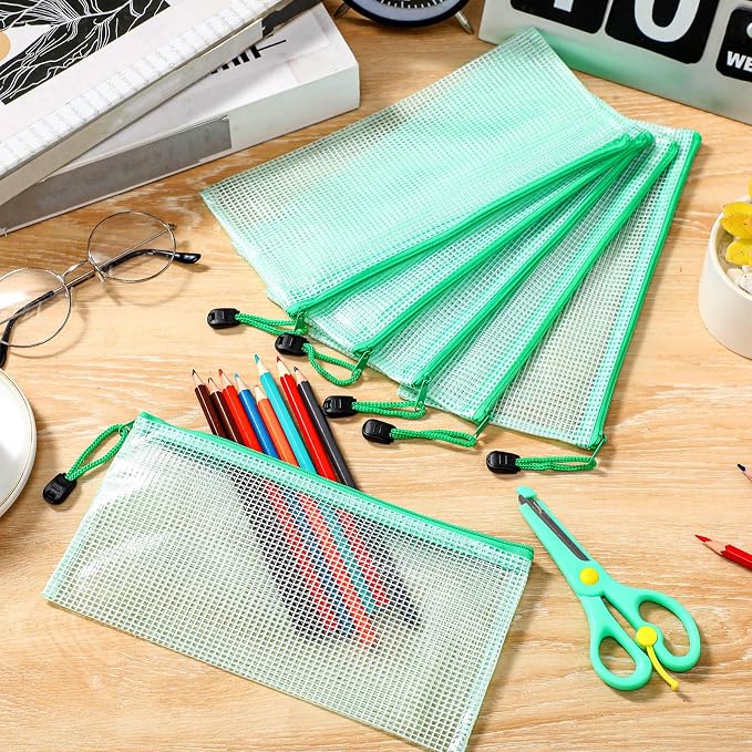 Handepo 100 Pack Mesh Zipper Pouch Pencil Pouches Bulk Clear Storage Bag Small Waterproof Purse Bag Multipurpose for Cash Board Game Passport Office(A6/9.45x4.53in,Green)