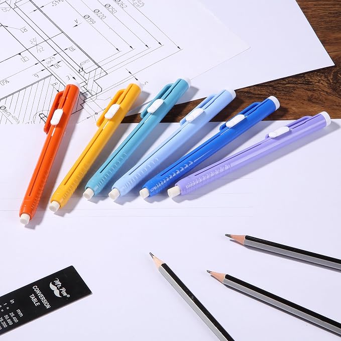 Mr. Pen- Retractable Mechanical Eraser Pens, 6 Pack, Winter Colors | Latex-Free Precision Pencil Erasers for Artists, Students, Drawing, Sketching & Drafting