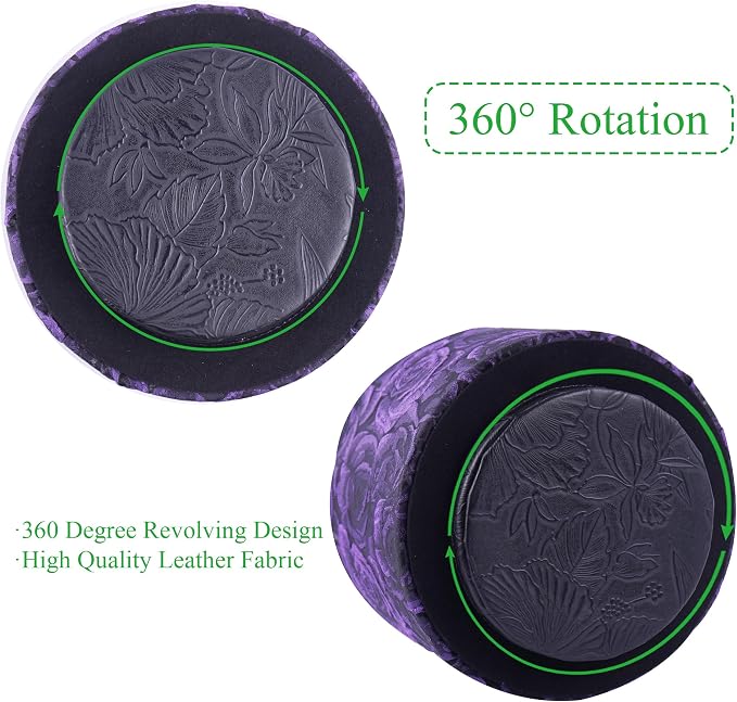 Round Leather Art Supply Organizer,Remote Control Holder,360 Degree Rotating,Multi-Functional Pencil Holder,4 Compartments Desktop Stationary Organizer(1-3D Rose Purple)