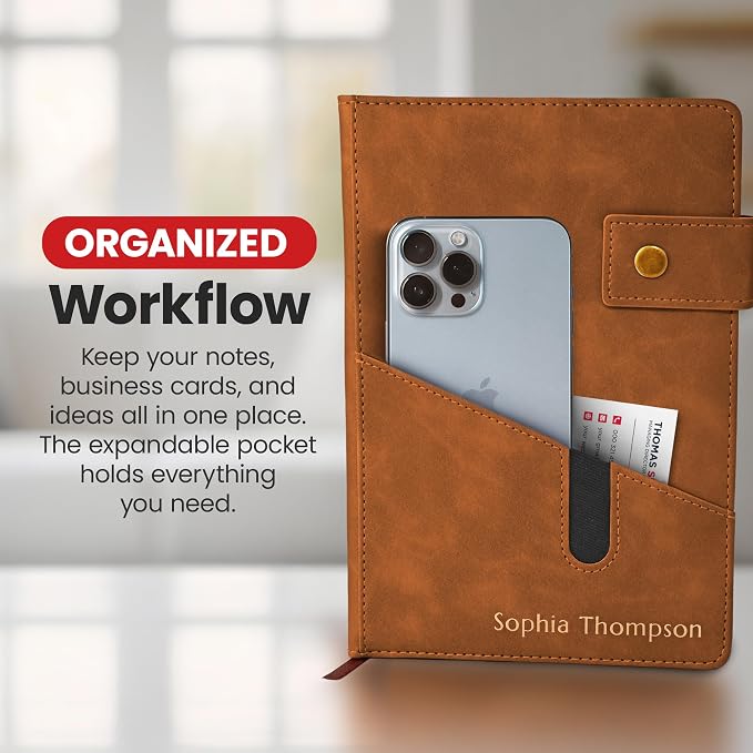 Promot Personalized Notebook - A5 Lined Leather PU Journal Notebook (Brown) | Premium Leather-Look Cover, Smooth Lined Writing Pages, Durable Everyday Design, Elegant Professional Appearance