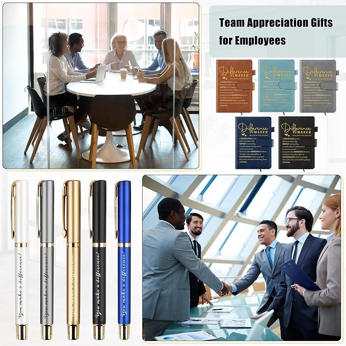 Kosiz 20 Pcs/10 Sets Employee Appreciation Gift Bulk A5 Leather Notebook Inspirational Journal Pen Thank You Gift for Men Women Coworker Teacher Office Back to School(Multicolor,Difference Maker)