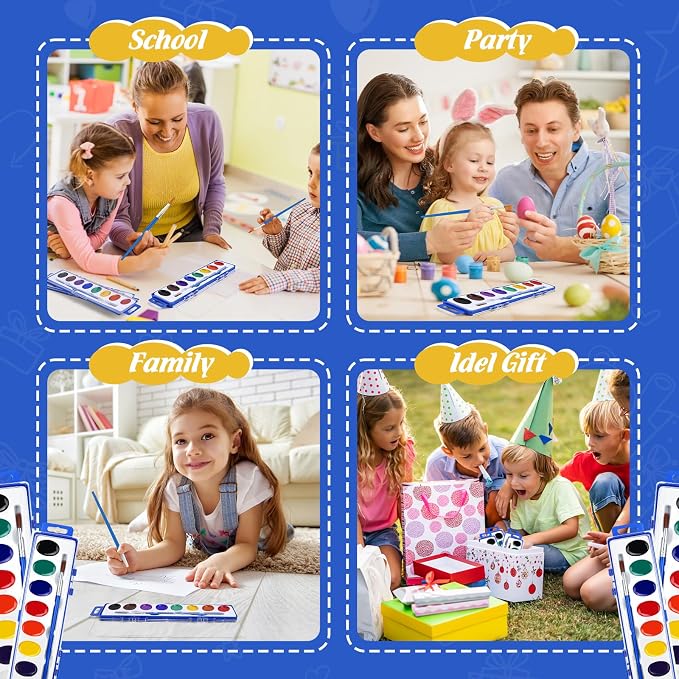 FUMILE Watercolor Paint Set Bulk, 5 Pack, 8 Colors Watercolors Paint with Paintbrush, Washable Watercolor Paint Set Kids for Parties, Birthday Party Favor, Valentines for Kids Classroom.