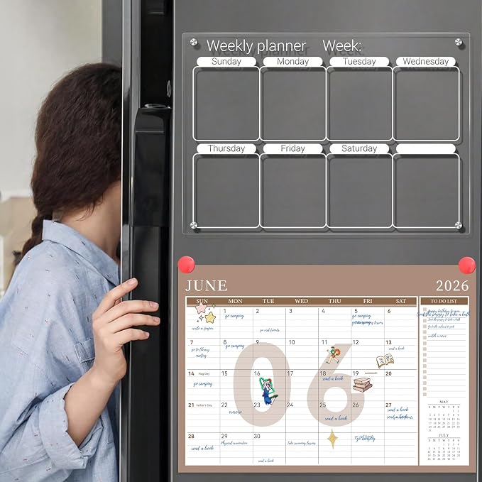 Yoment Desk Calendar 2026-2027 with Desktop Mat, Large Desk Pad Calendar from Now to December 2027, 18 Months Leather Desktop Wall Calendar with Plastic Cover for Home Office School,17x 12,Brown