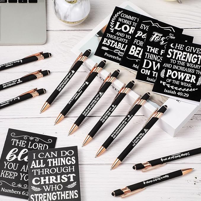 Estune 48 Pcs Christian Gifts for Women Bible Pens Notepads Gift Set Ballpoint Pen Notebook Inspirational Quotes Christian Pen Bible Motivational Gift for Church Coworker (Classic Style)