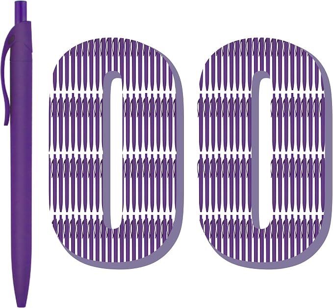 Deegtran Pens Bulk, 100 Pack No Bleed Purple Barrel Click Pens, Wholesale Retractable Ballpoint Pens, Medium Point, Smooth Ink Pens, 1.0MM Black Ink