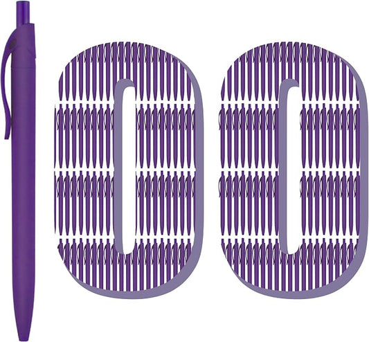 Deegtran Pens Bulk, 100 Pack No Bleed Purple Barrel Click Pens, Wholesale Retractable Ballpoint Pens, Medium Point, Smooth Ink Pens, 1.0MM Black Ink