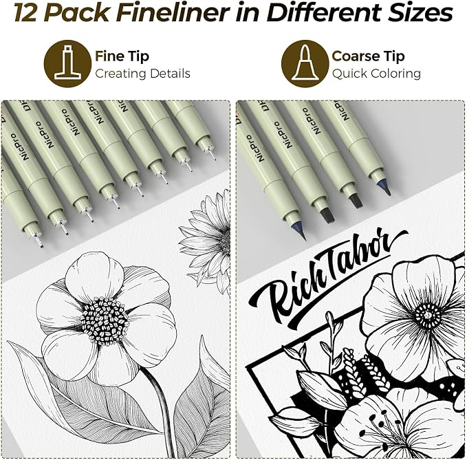 Nicpro 58 PCS Art Drawing Supplies Kit in Leather Case, Art Mechanical Pencil Set with Metal Drafting Pencil 0.3 & 0.5 & 0.7 & 0.9 & 2mm, 12 Micron Pen, Sketch Book, 30 Tube Lead Refills for Sketching