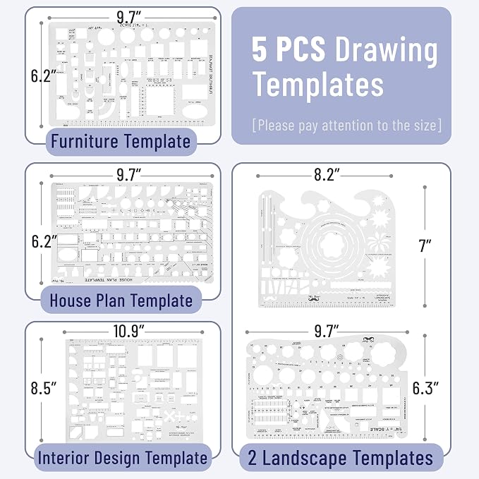 Mr. Pen- Professional Drafting Tools & Geometry Set with Case, 17 pcs | Mechanical Pencil, Fineliners, Scale Metal Ruler, Drawing Templates for Interior Design House Plan, Architect Protractor Set