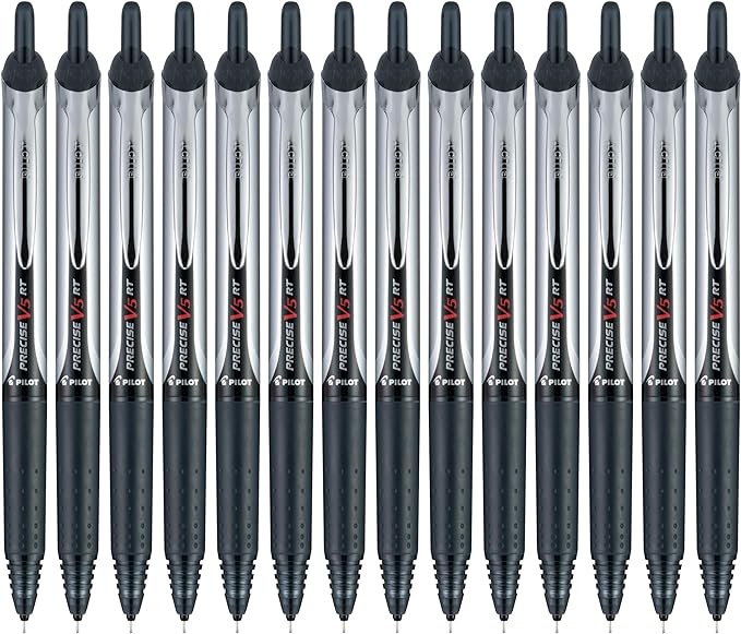 Pilot Precise V5 RT Refillable & Retractable Rollerball Pens, Extra Fine Point Pens 0.5 mm, Black, Pack of 14 - Ideal for School, Journaling & Office Writing