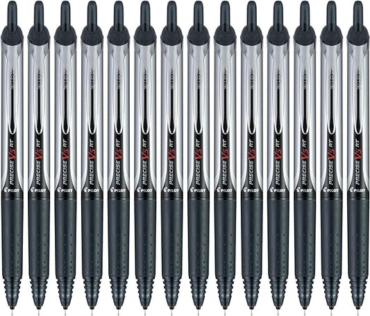 Pilot Precise V5 RT Refillable & Retractable Rollerball Pens, Extra Fine Point Pens 0.5 mm, Black, Pack of 14 - Ideal for School, Journaling & Office Writing