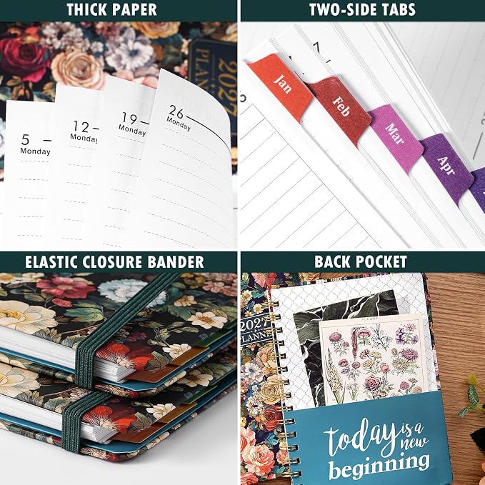 2027 Planner - Jan. 2027 - Dec. 2027, Calendar Monthly Planner 2027 Spiral Bound, 6.3" x 8.4", 2027 Planner Weekly and Monthly with Hardcover, 12 Monthly Tabs, Thick Paper, Pocket