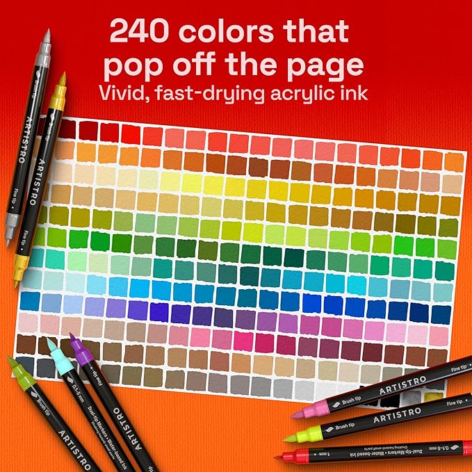 ARTISTRO 240 Acrylic Paint Markers - Paint Pens for Drawing - For Fabric, Rock, Glass, Wood, Molds - Arts & Crafts Gift for Adults, Teens, Kids, Classroom Must Haves & School Supplies