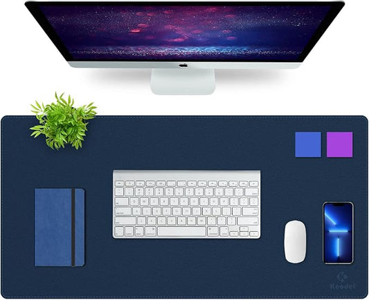 K KNODEL Large Sewing Leather Desk Mat, Desk Pad (Dark Blue, 31.5" x 15.7") | Mouse and Keyboard Pad, PVC Computer and Laptop Mat, Desktop Protector and Cover, Writing Pad and Blotter for Home Office