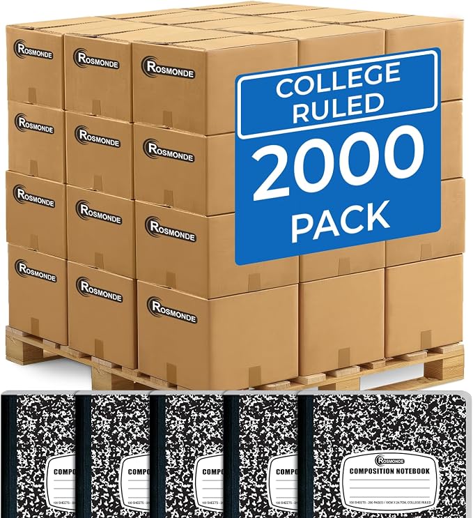 Rosmonde 2000 Pack (Pallet) Composition Notebooks Bulk, College Ruled, Full Pallet of Notebooks, 100 Sheets (200 Pages), 9-3/4 x 7-1/2, Bulk Notebooks for School, College & Office, 4-7 Days Transit