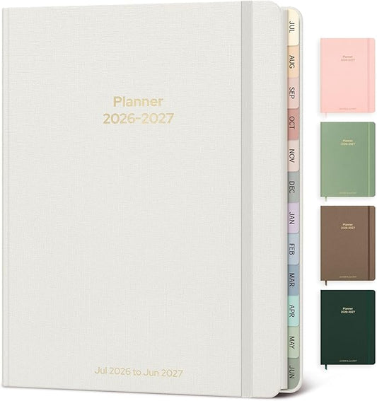 Planner 2026-2027 Monthly and Weekly Academic Planner July 2026 - June 2027, Linen Hardcover Agenda 2026-2027 Calendar Daily Planner for Student Teacher with Monthly Tabs, 7.3" x 10", Elegant Ivory