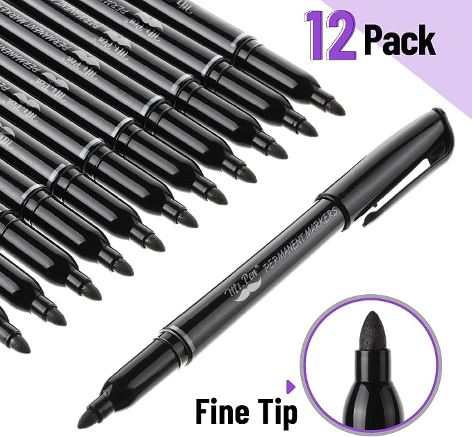 Mr. Pen- Permanent Markers, 12 Pack, Black, Fine Tip, Black Markers | Fine Tip Markers