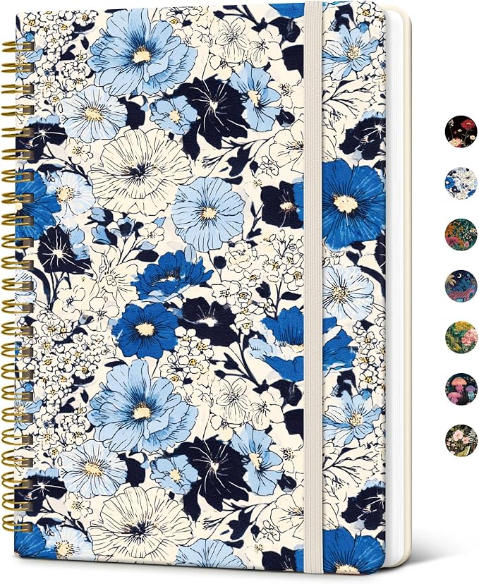 Taja Lined Spiral Notebook Journal for Women A5(5.8" × 8.3"), Cute Hardcover Notebook for Work, School & Note Taking, Pretty College Ruled Journal for Writing, 140 Pages, Azure Garden